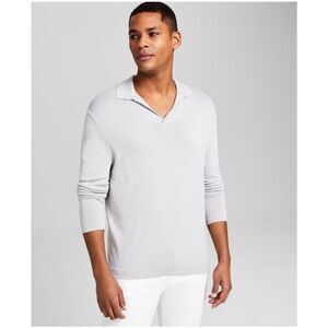 And Now This Mens Ribbed Collar Polo Sweater, Grey, L, DM